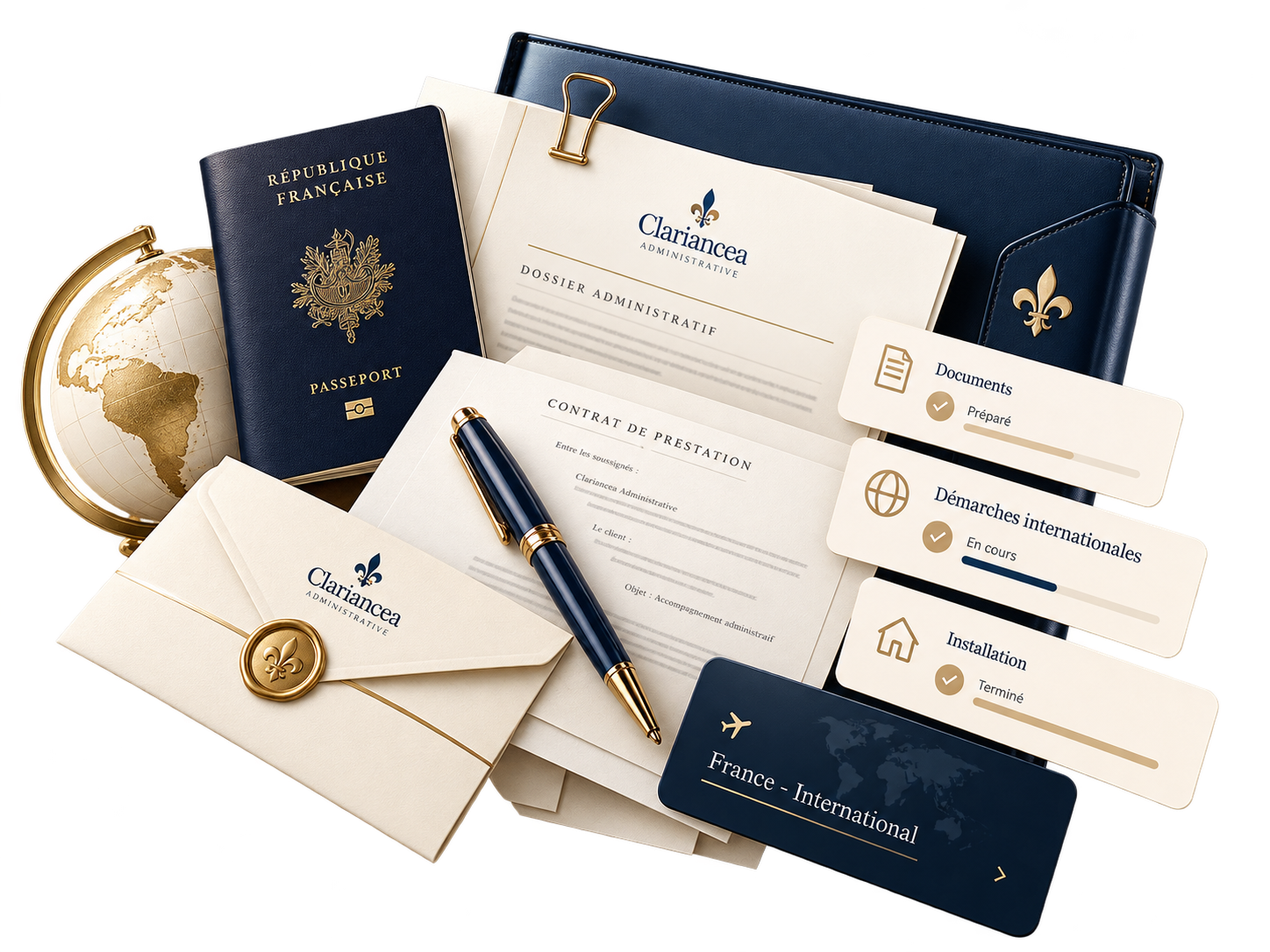 Premium presentatie van documenten, mappen en internationale administratieve dienstverlening